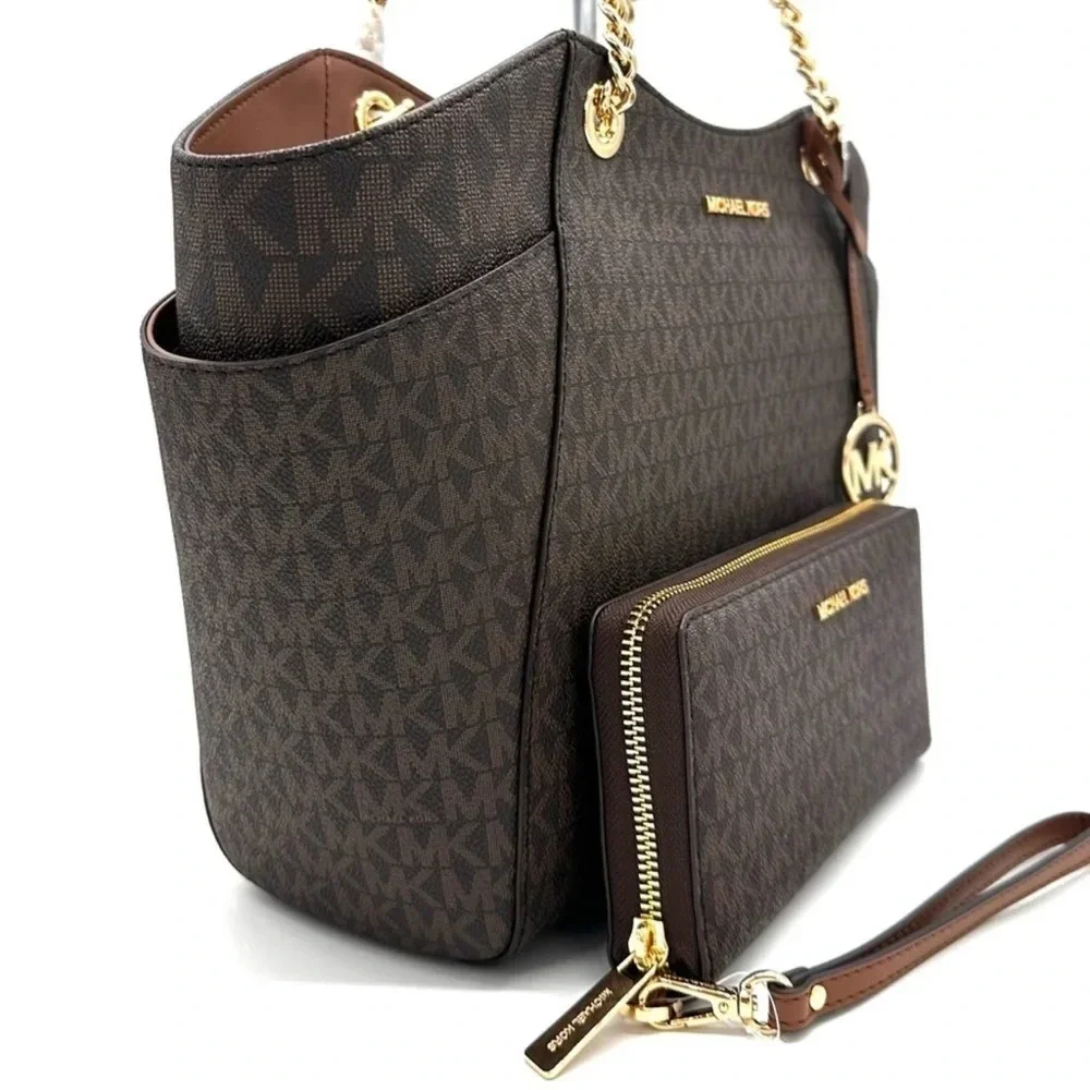 Michael Kors Large Jet Set Travel Chain Shoulder Bag & Continental Wallet Brown